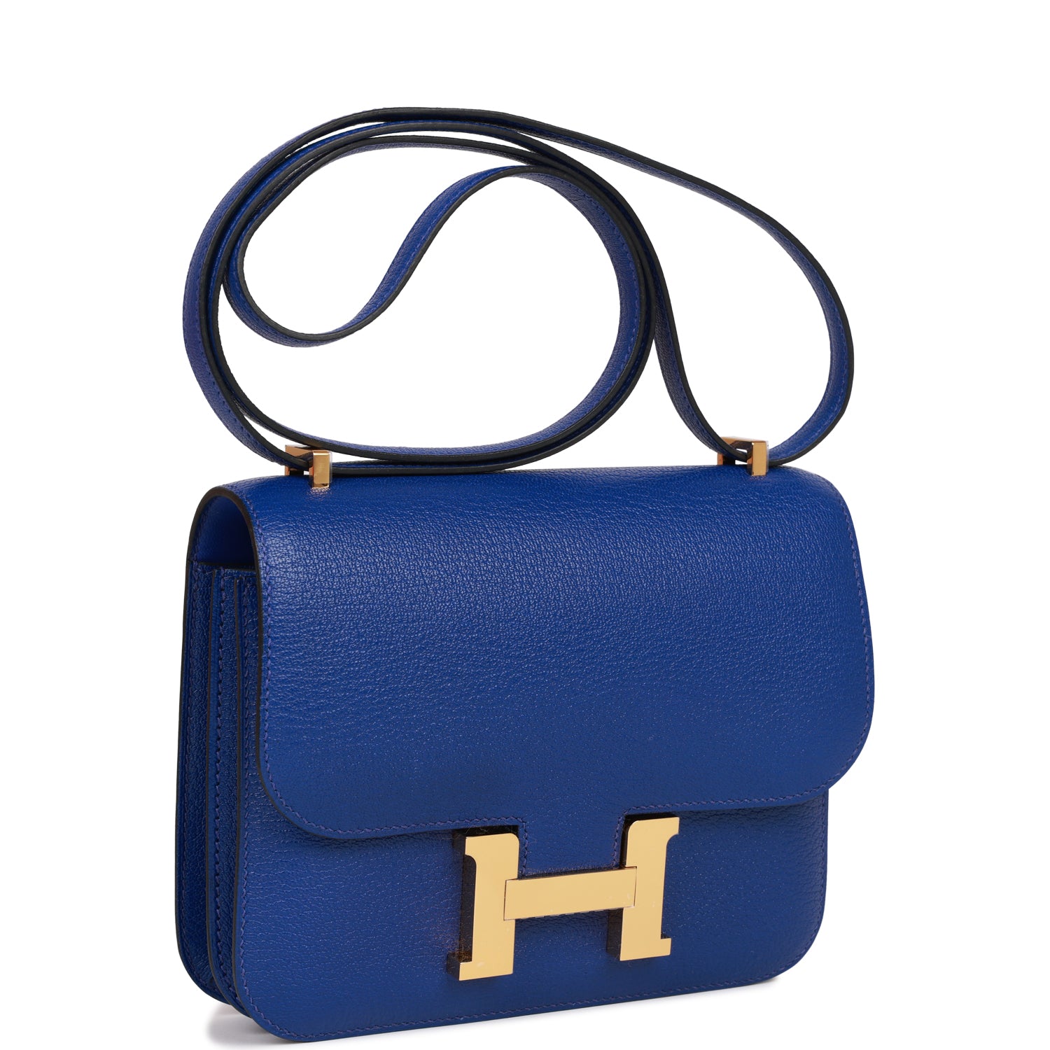 Hermes Constance Bleu Electric Chevre Hardware Handbag Gold Travel Bag