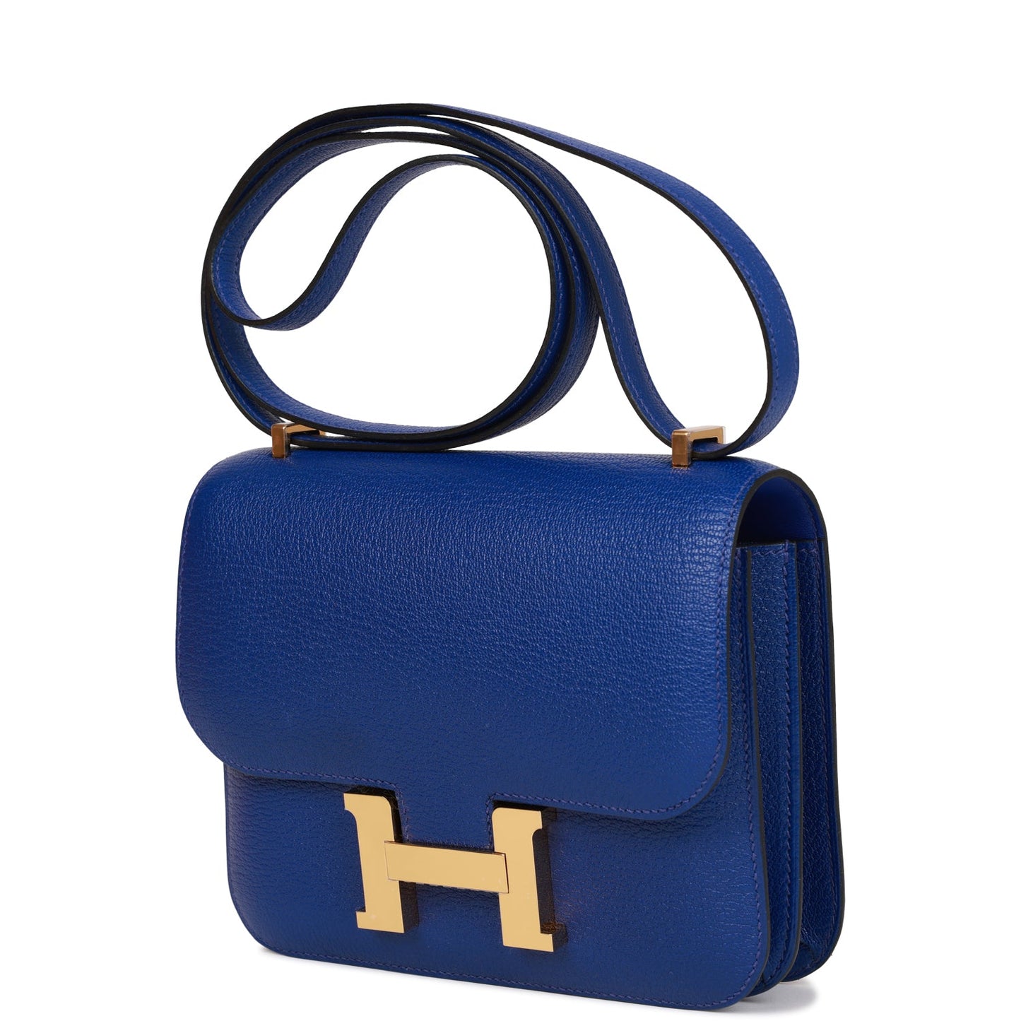 Hermes Constance Bleu Electric Chevre Hardware Handbag Gold Travel Bag