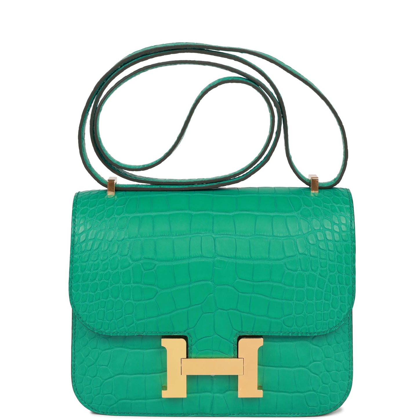 Hermes Constance Vert Jade Matte Alligator Hardware Handbag Gold Travel Bag