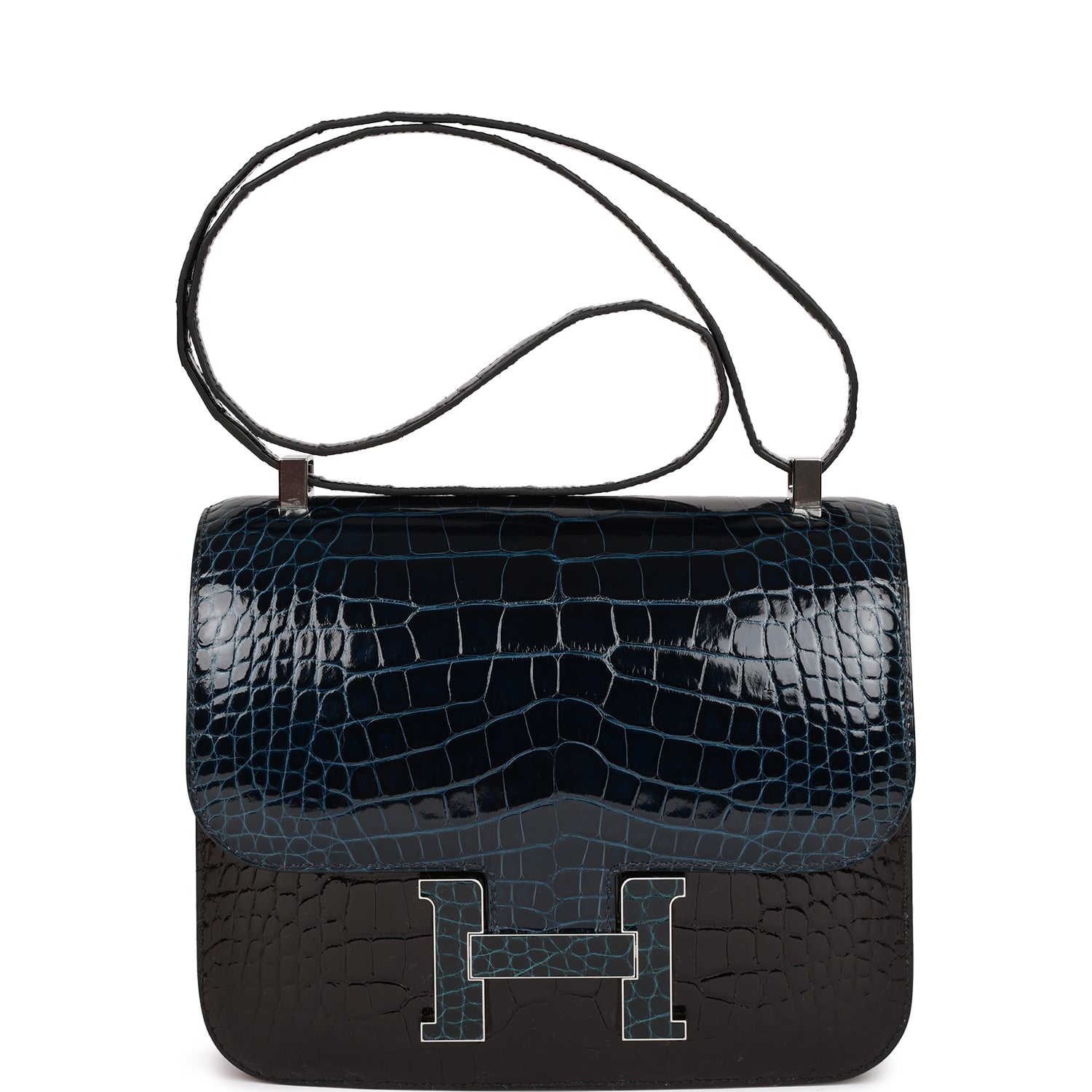 Hermes Constance Tri Color Bleu Baltique And Vert Rousseau Black Travel Bag