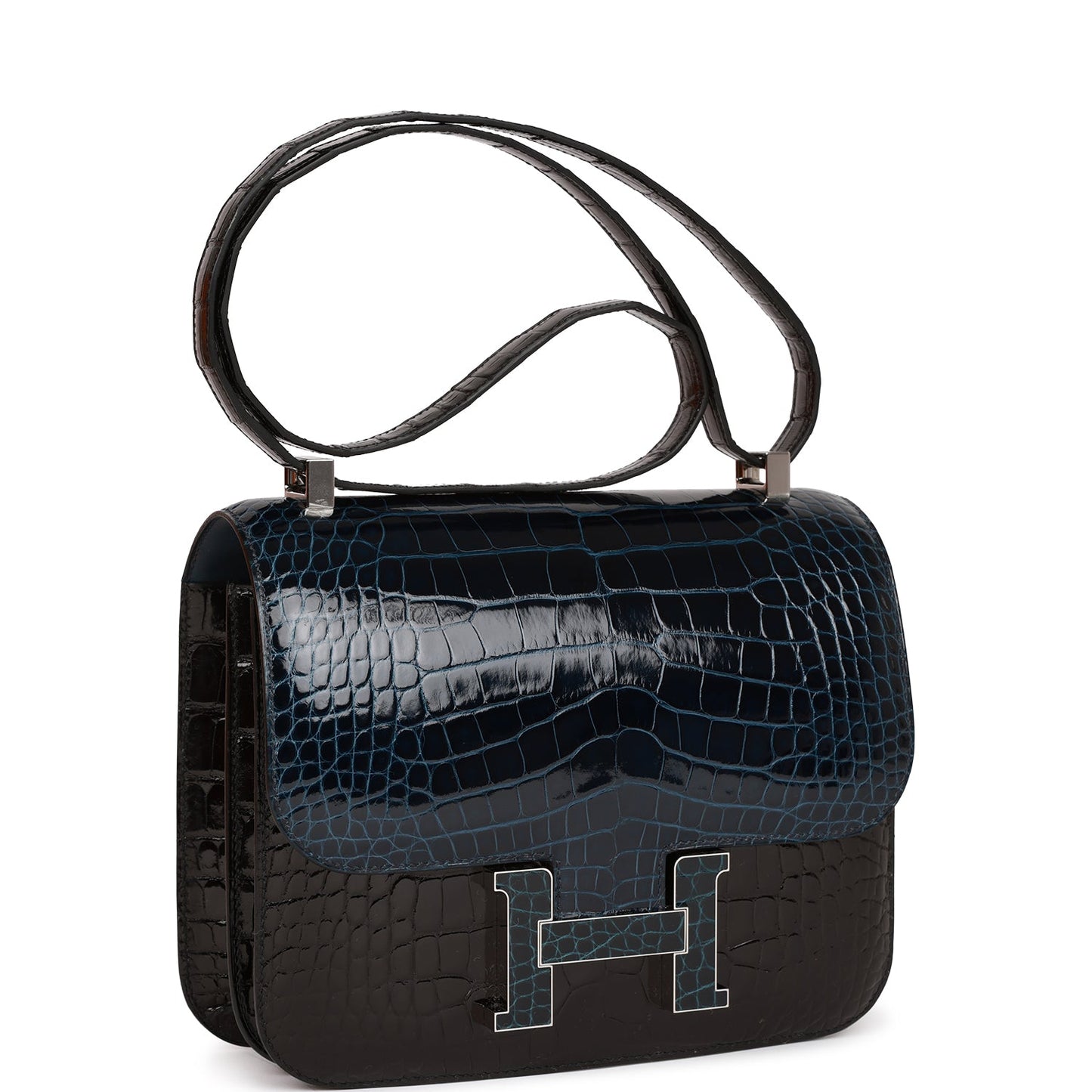 Hermes Constance Tri Color Bleu Baltique And Vert Rousseau Black Travel Bag