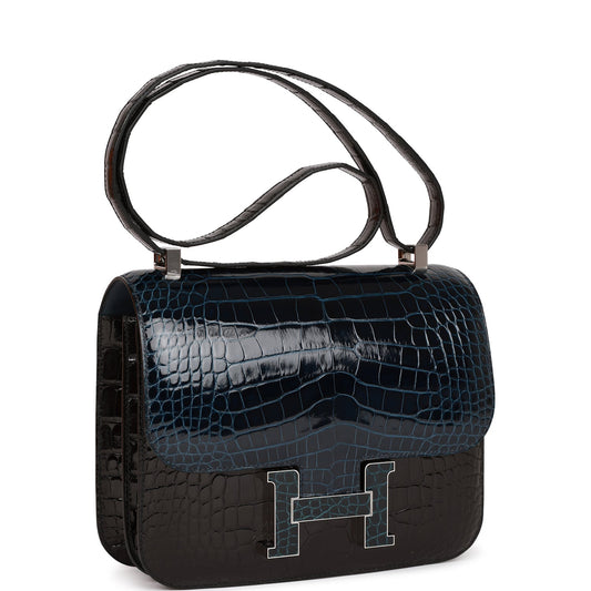 Hermes Constance Tri Color Bleu Baltique And Vert Rousseau Black Travel Bag