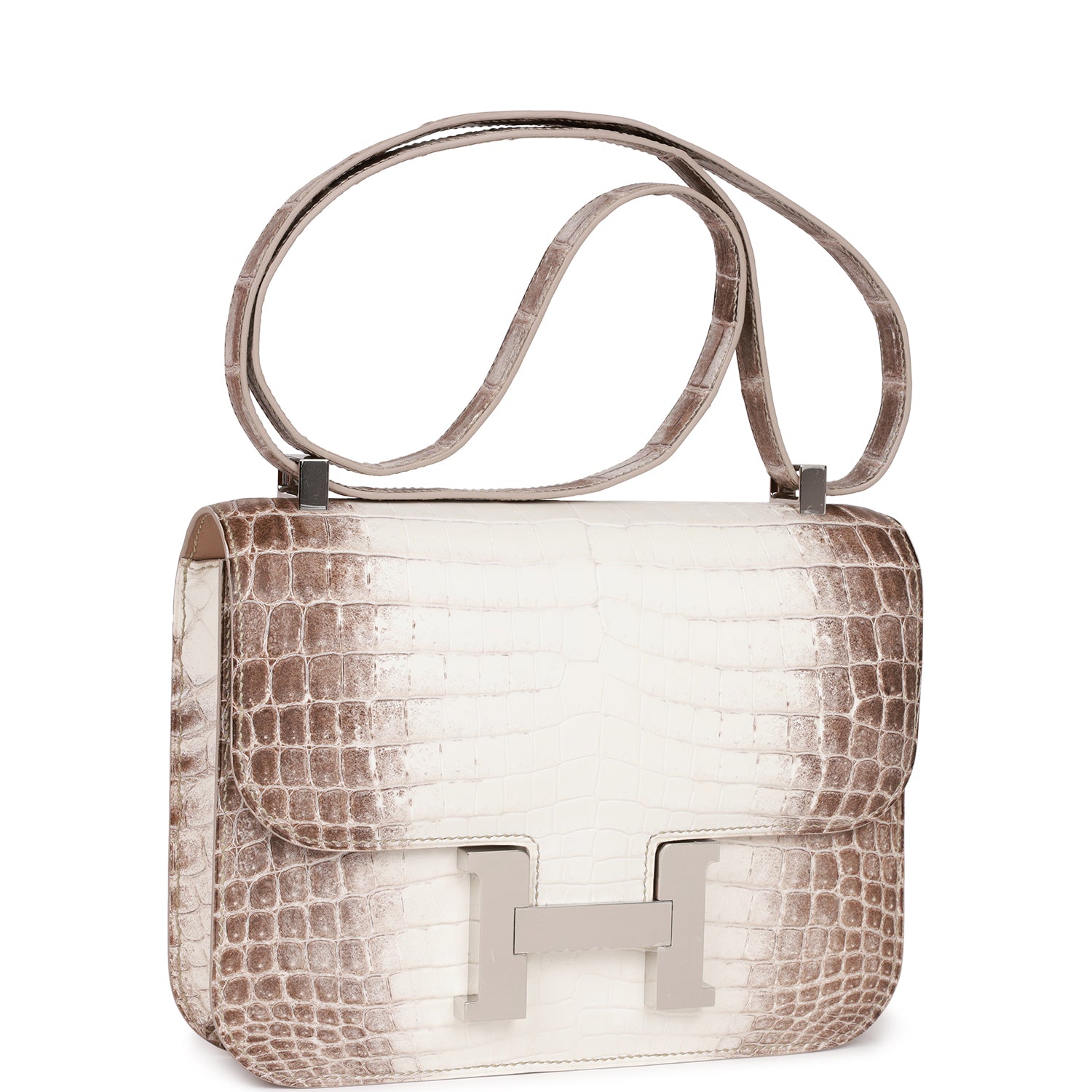 Hermes Constance Himalaya Matte Niloticus Crocodile Palladium Hardware Travel Bag