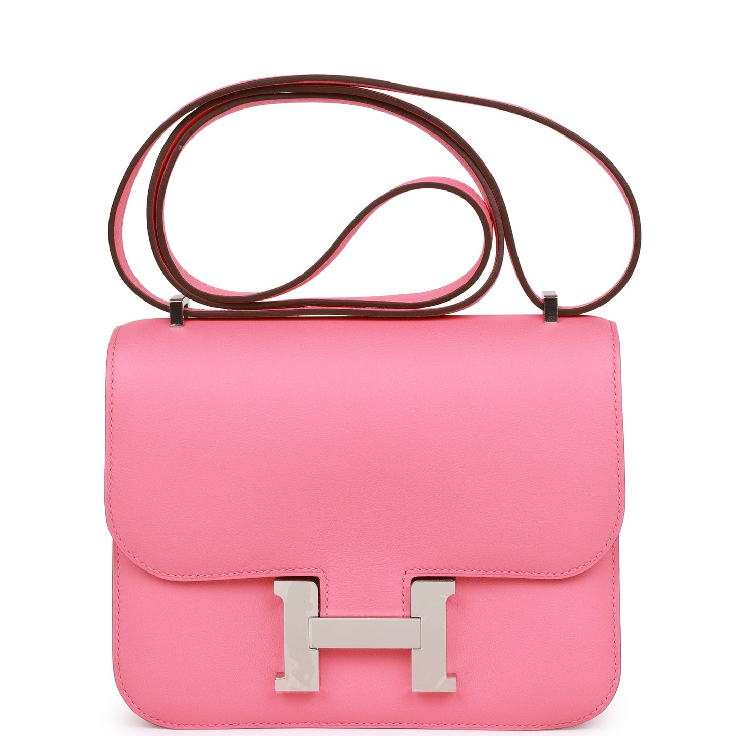 Hermes Constance Rose Azalee Swift Palladium Hardware Handbag Travel Bag