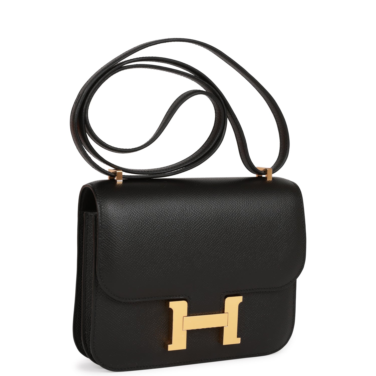 Hermes Constance Epsom Hardware Handbag Black Gold Travel Bag