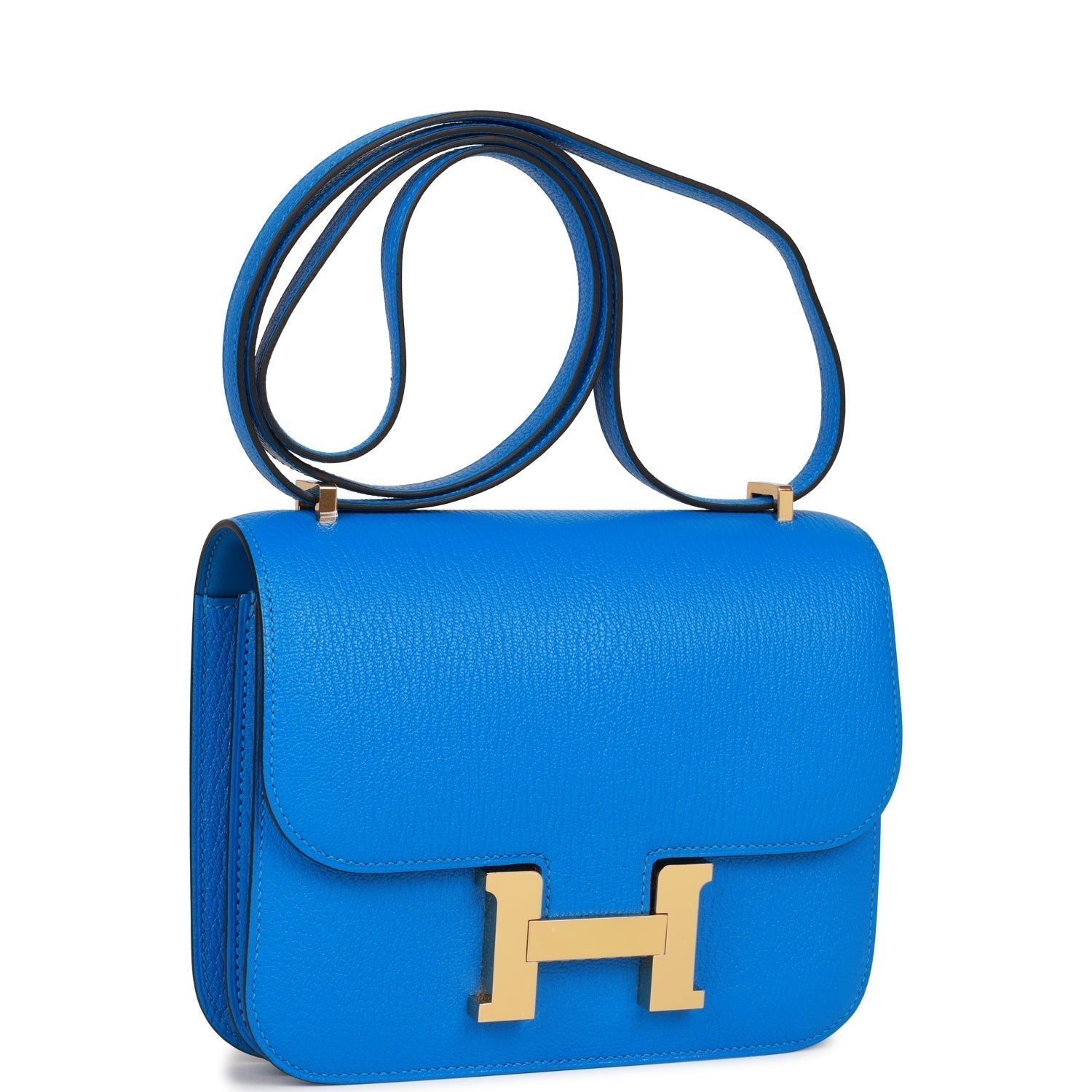 Hermes Constance Bleu Hydra Chevre Hardware Handbag Gold Travel Bag