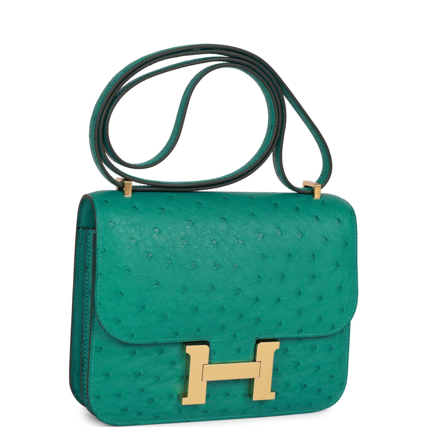 Hermes Constance Vert Verone Ostrich Hardware Handbag Gold Travel Bag