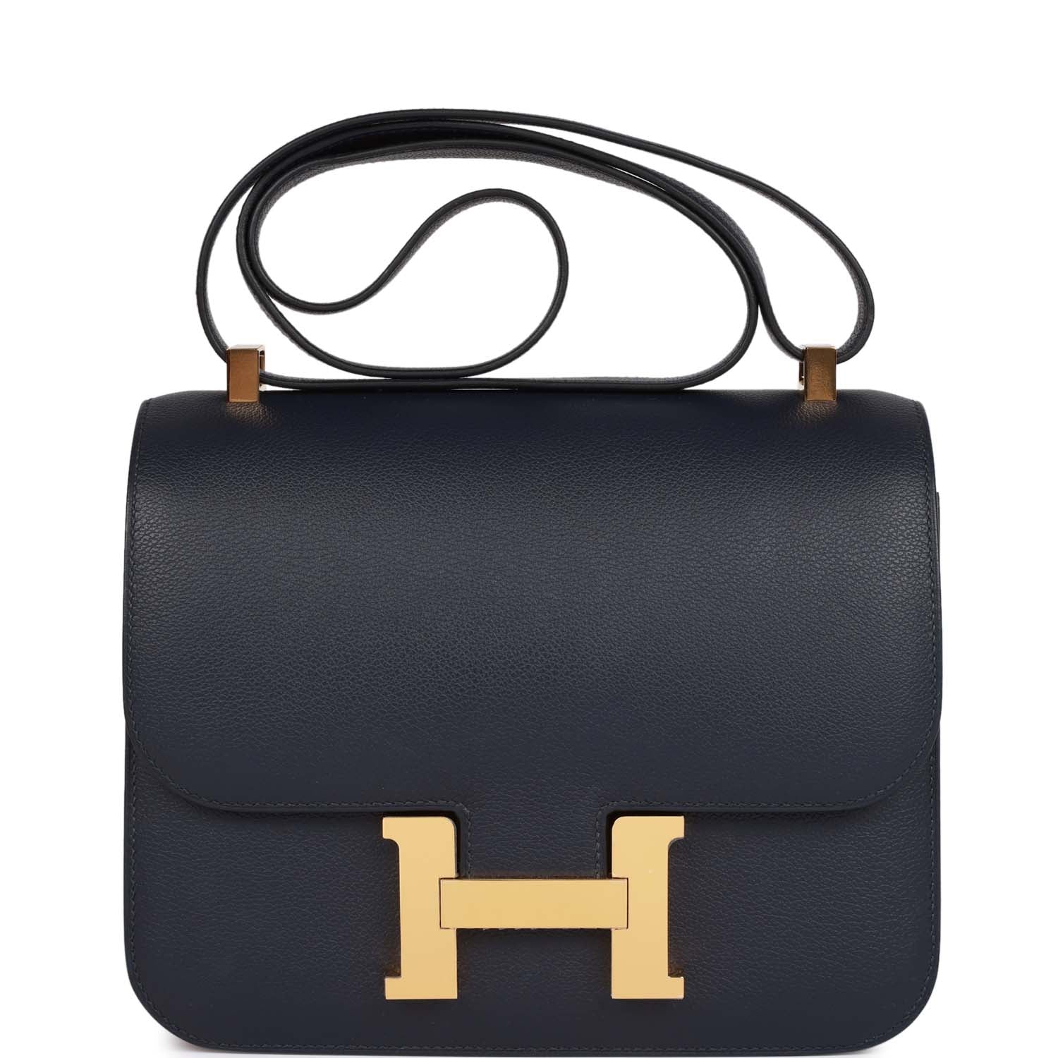Hermes Constance Bleu Nuit Evercolor Hardware Handbag Gold Travel Bag