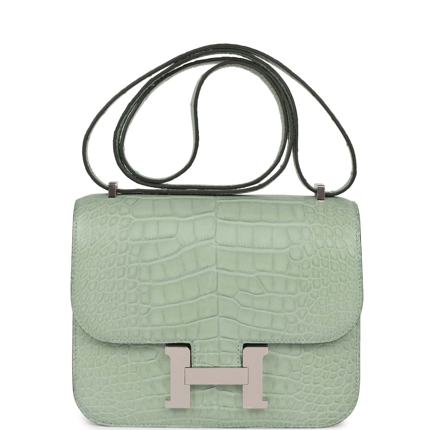 Hermes Constance Vert Eau Matte Alligator Palladium Hardware Handbag Travel Bag