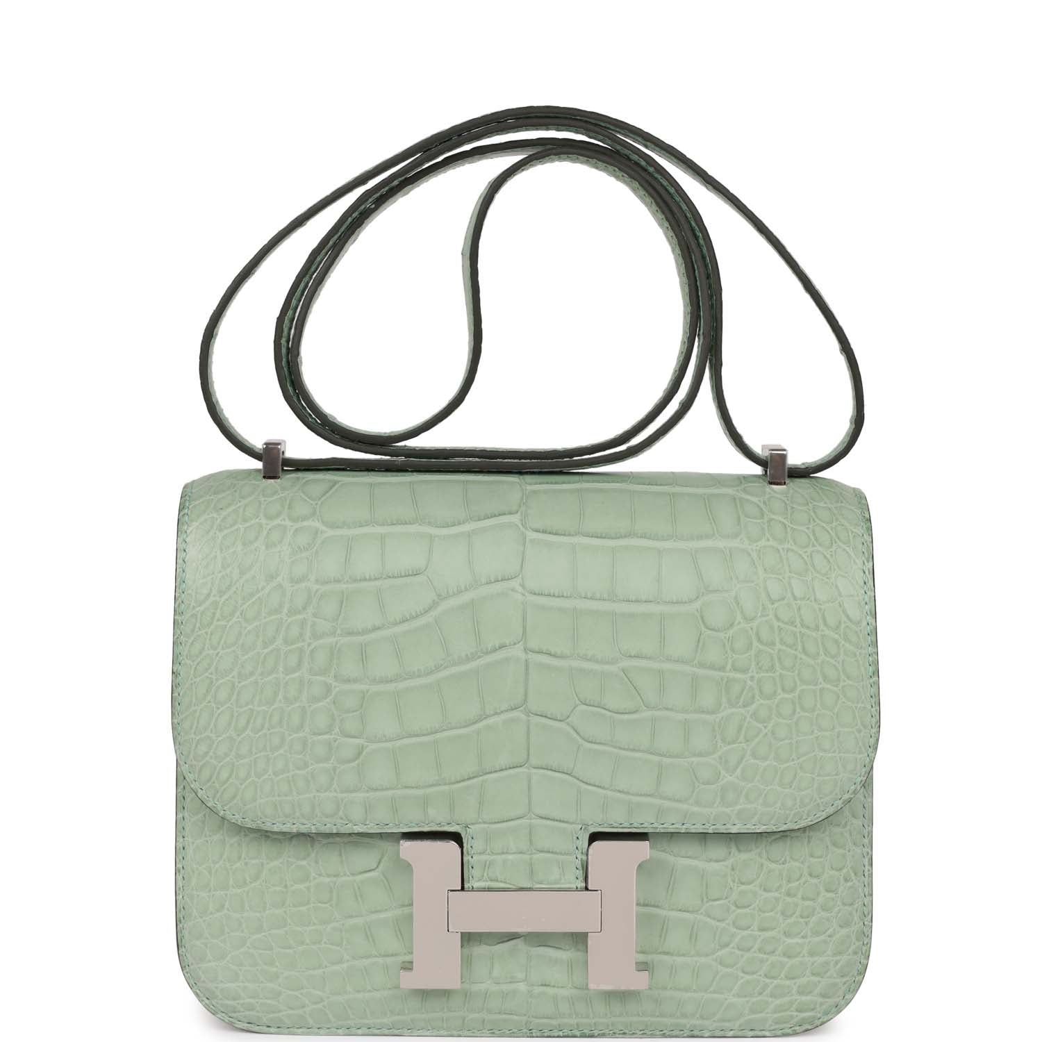 Hermes Constance Vert Eau Matte Alligator Palladium Hardware Travel Bag