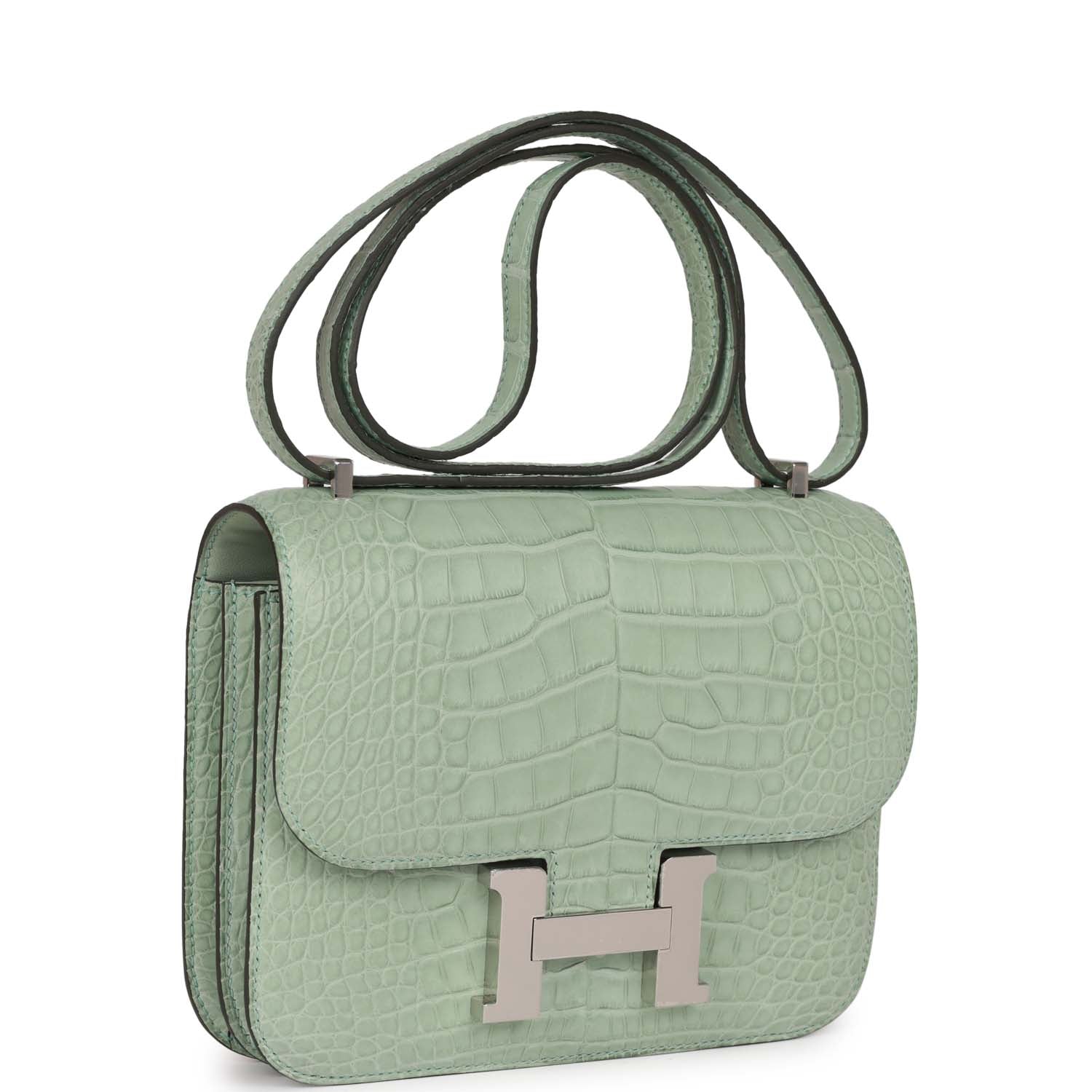 Hermes Constance Vert Eau Matte Alligator Palladium Hardware Handbag Travel Bag