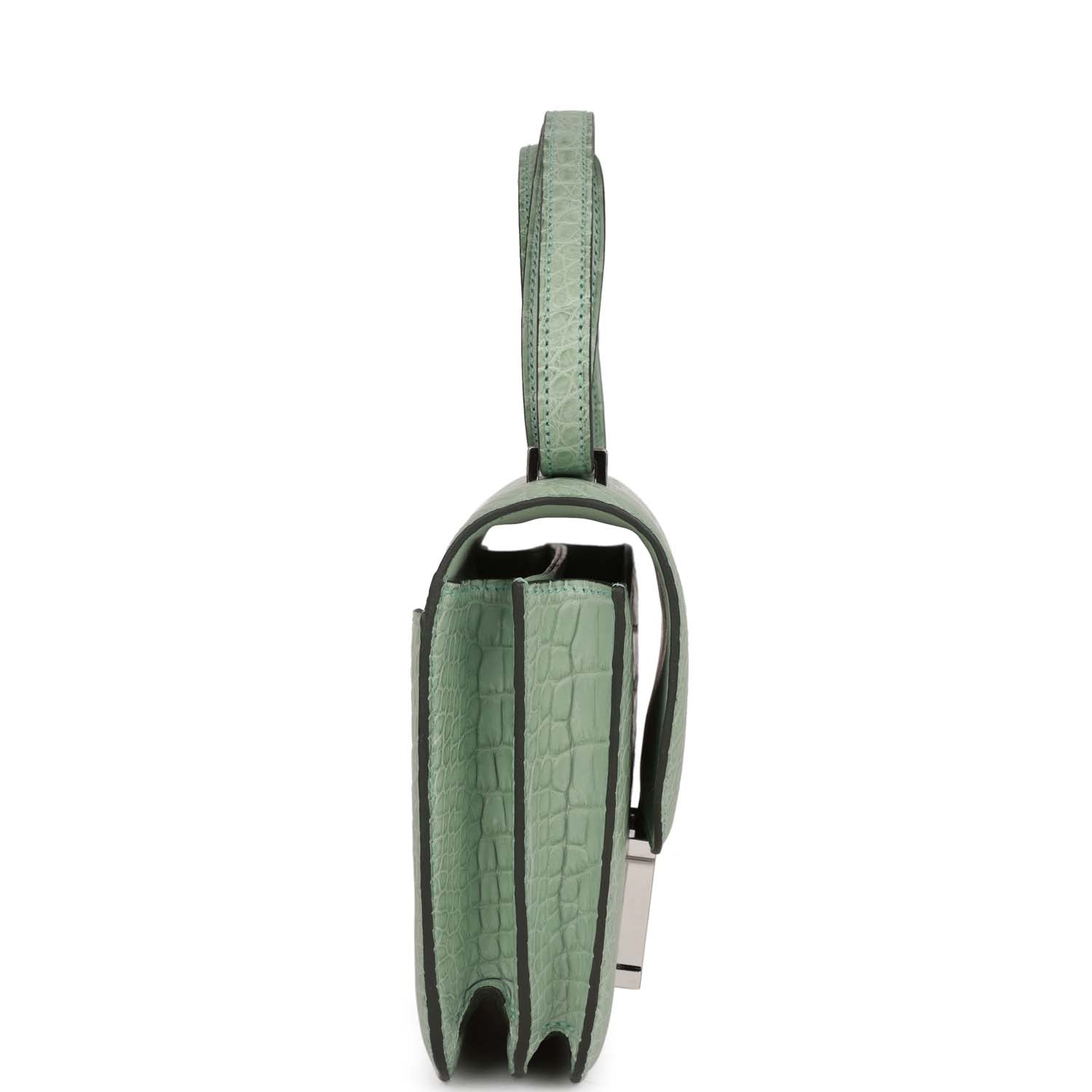 Hermes Constance Vert Eau Matte Alligator Palladium Hardware Travel Bag Palladium Hardware