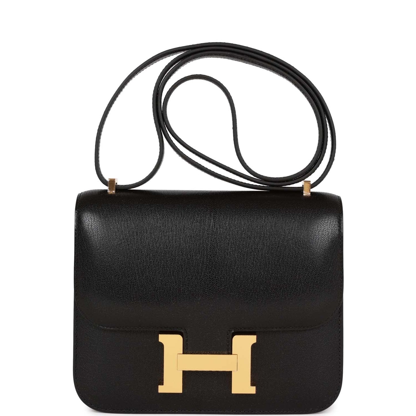 Hermes Constance Chevre Hardware Handbag Black Gold Travel Bag