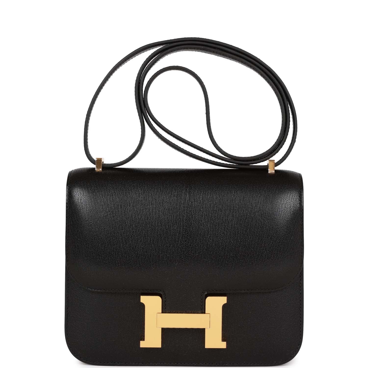 Hermes Constance Chevre Hardware Handbag Black Gold Travel Bag