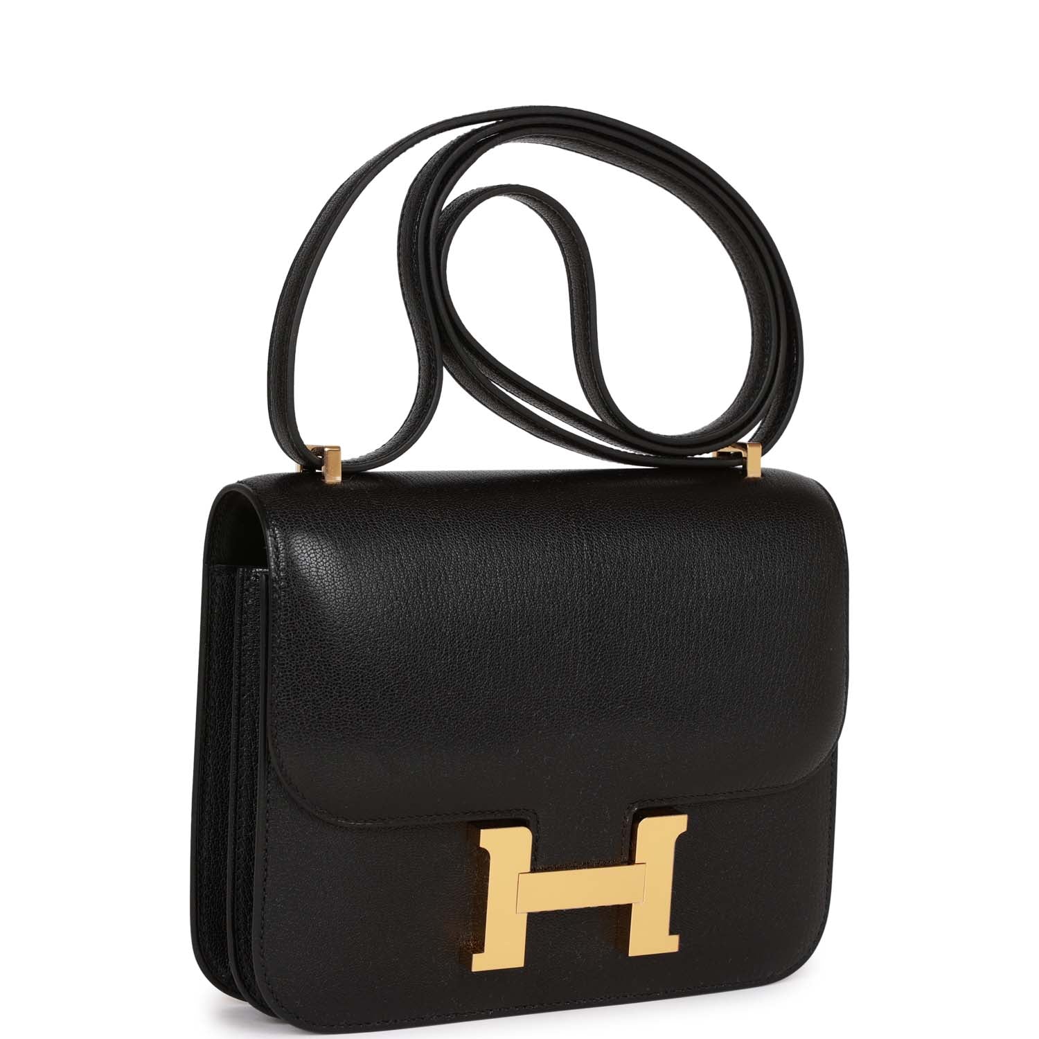 Hermes Constance Chevre Hardware Handbag Black Gold Travel Bag