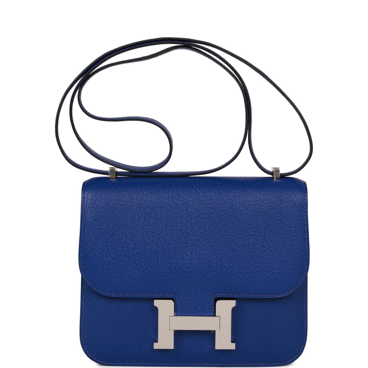 Hermes Constance Bleu Electric Chevre Palladium Hardware Handbag Travel Bag