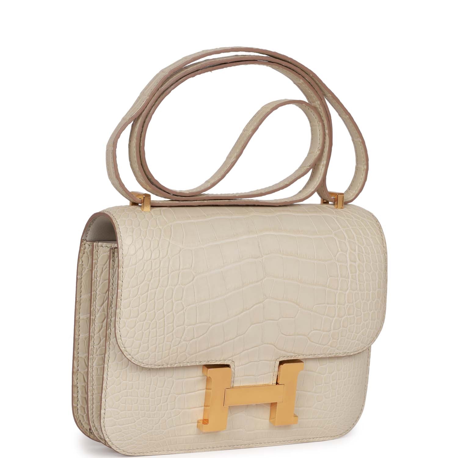 Hermes Constance Beton Matte Alligator Mississippiensis Hardware Handbag Gold Travel Bag