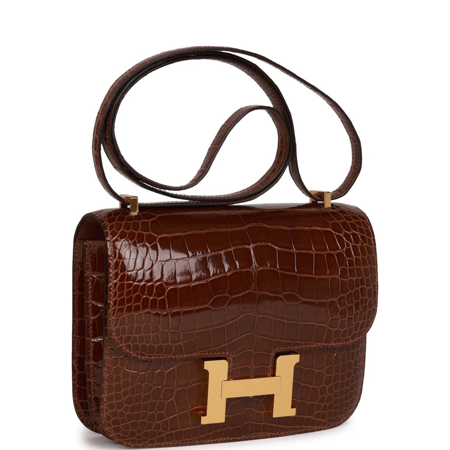 Hermes Constance Miel Shiny Alligator Hardware Handbag Gold Travel Bag