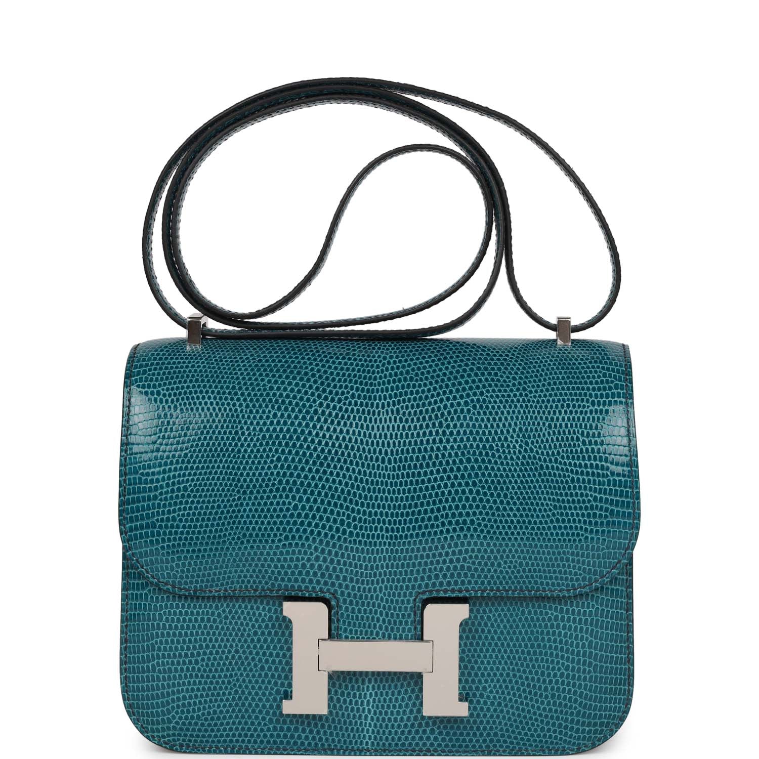 Hermes Constance Bleu Petrole Lizard Niloticus Palladium Hardware Handbag Mini Travel Bag