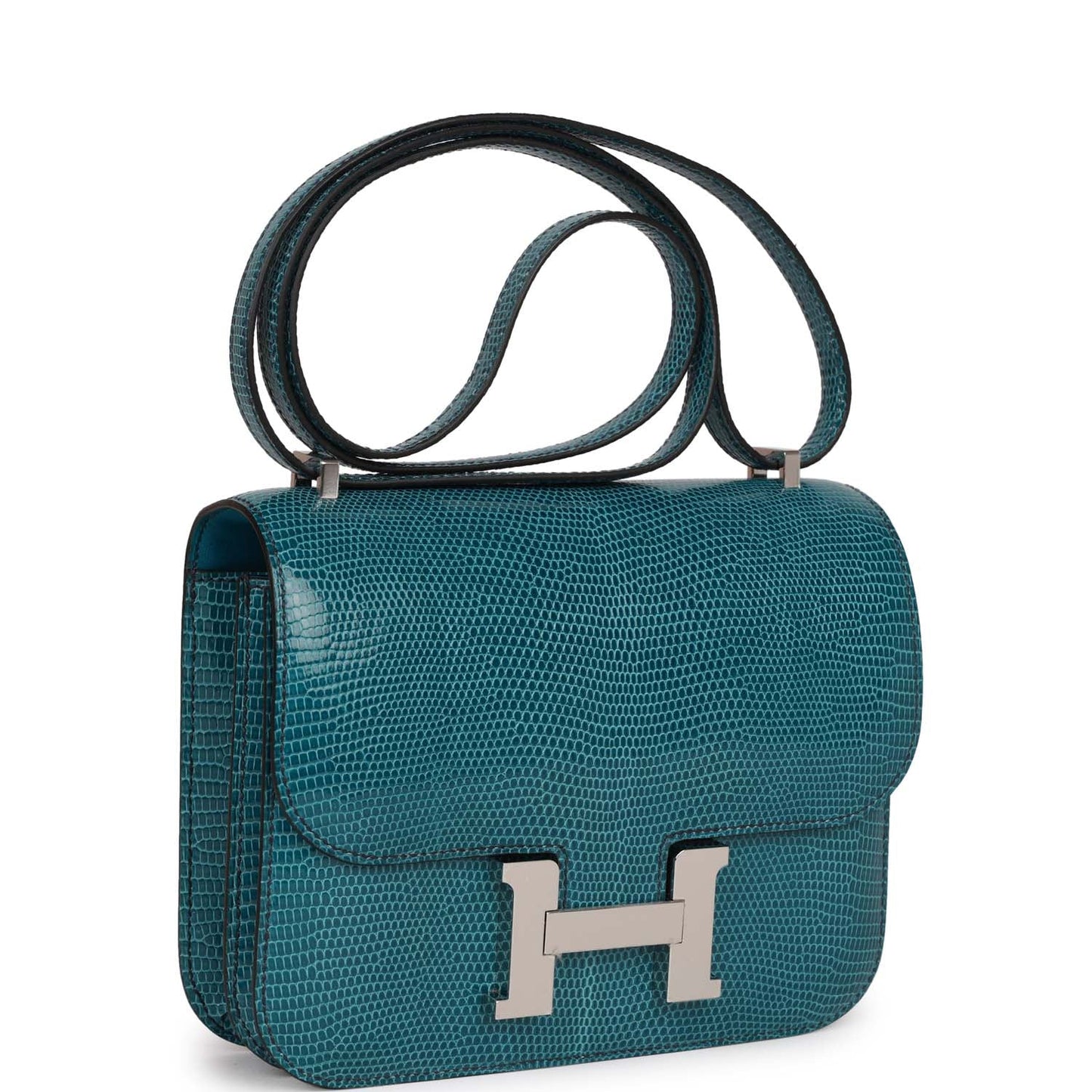 Hermes Constance Bleu Petrole Lizard Niloticus Palladium Hardware Handbag Mini Travel Bag