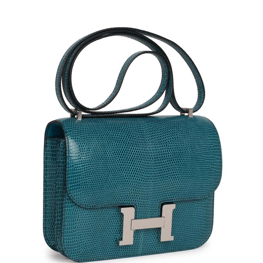 Hermes Constance Bleu Petrole Lizard Niloticus Palladium Hardware Handbag Mini Travel Bag