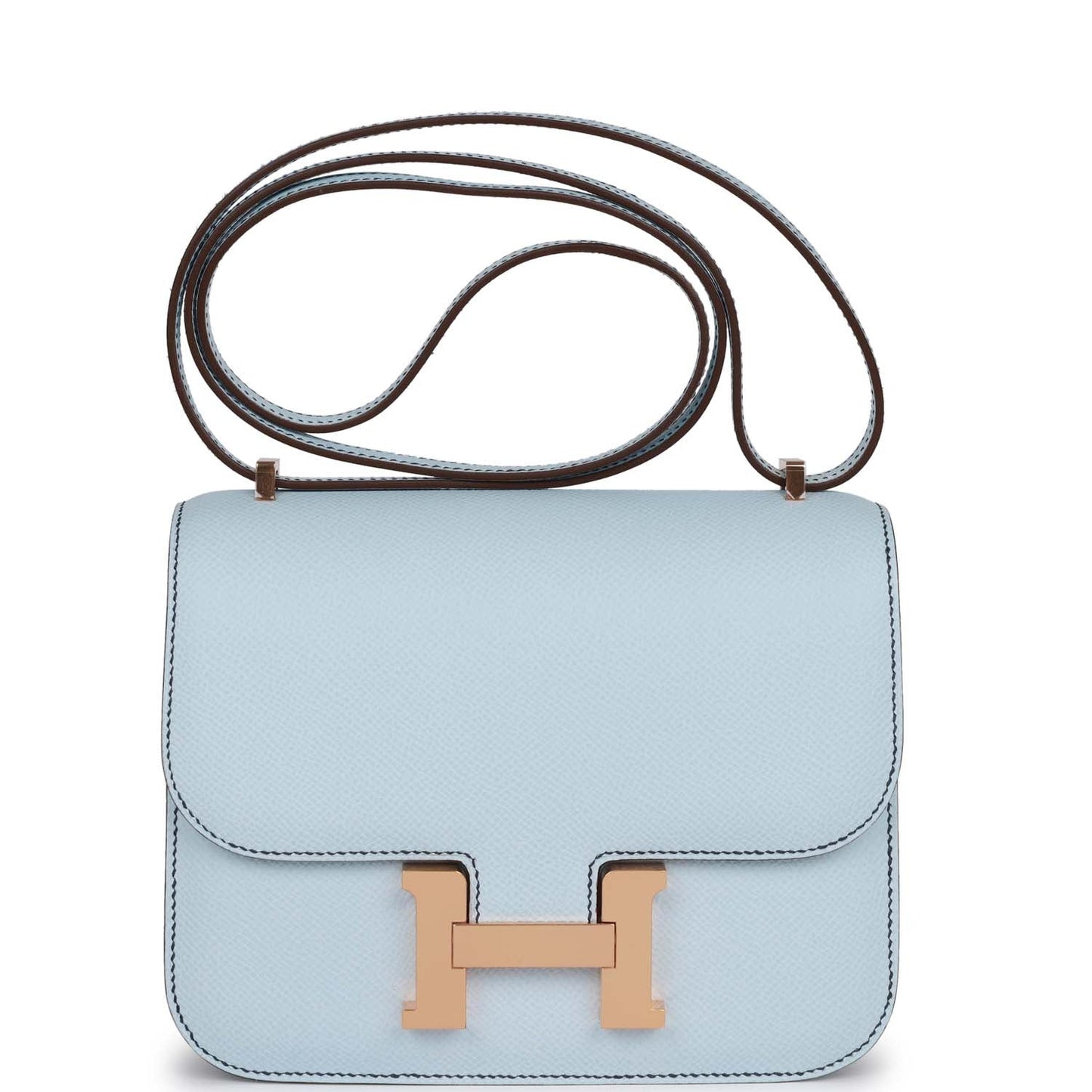 Hermes Special Constance Bleu Brume Verso Epsom Rose Gold Travel Bag
