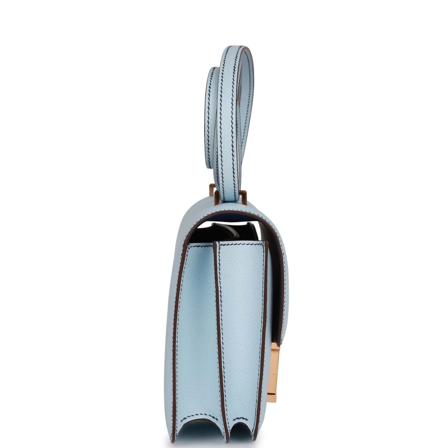 Hermes Special Constance Bleu Brume Verso Epsom Rose Gold Travel Bag