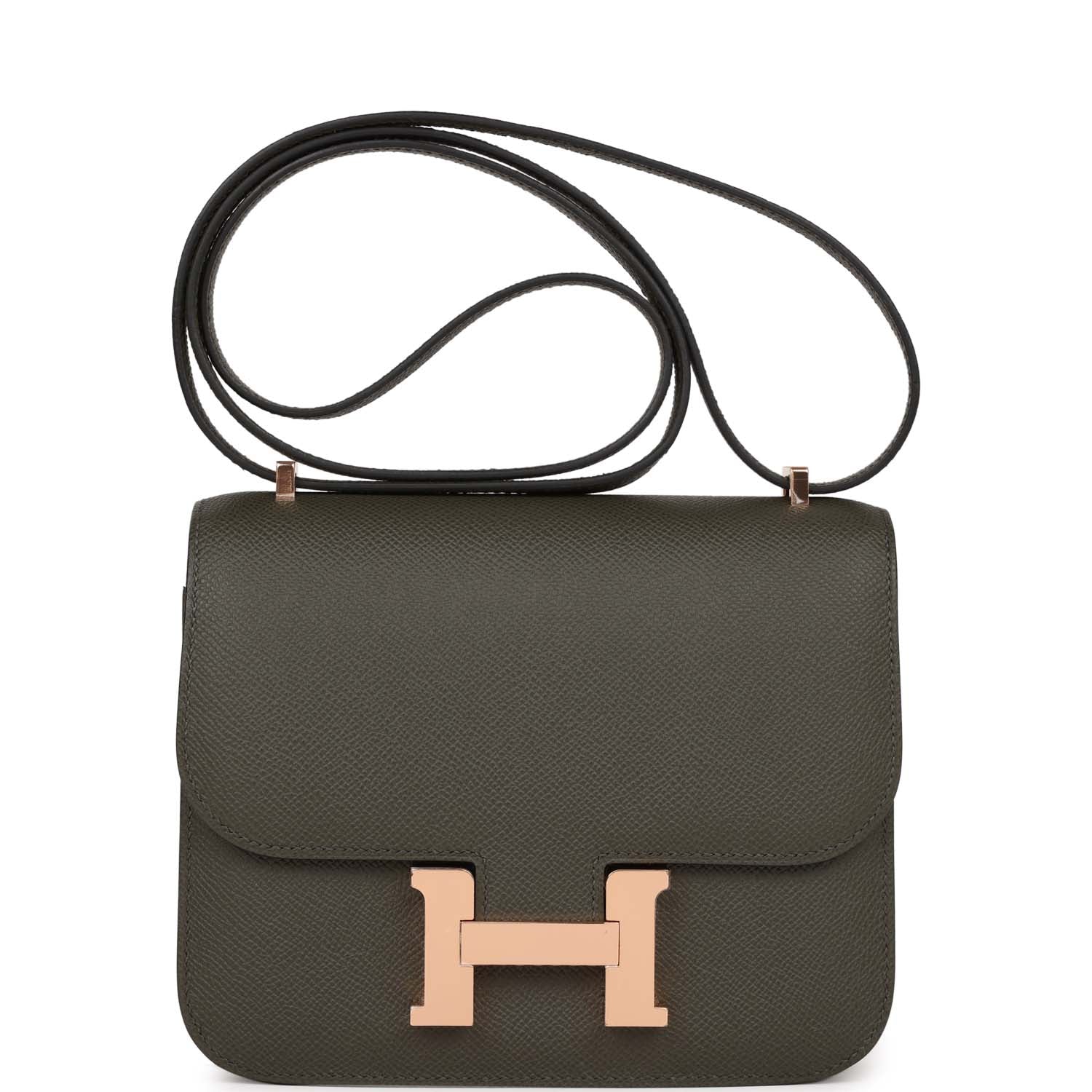 Hermes Constance Vert De Gris Epsom Rose Hardware Gold Travel Bag Gold Hardware