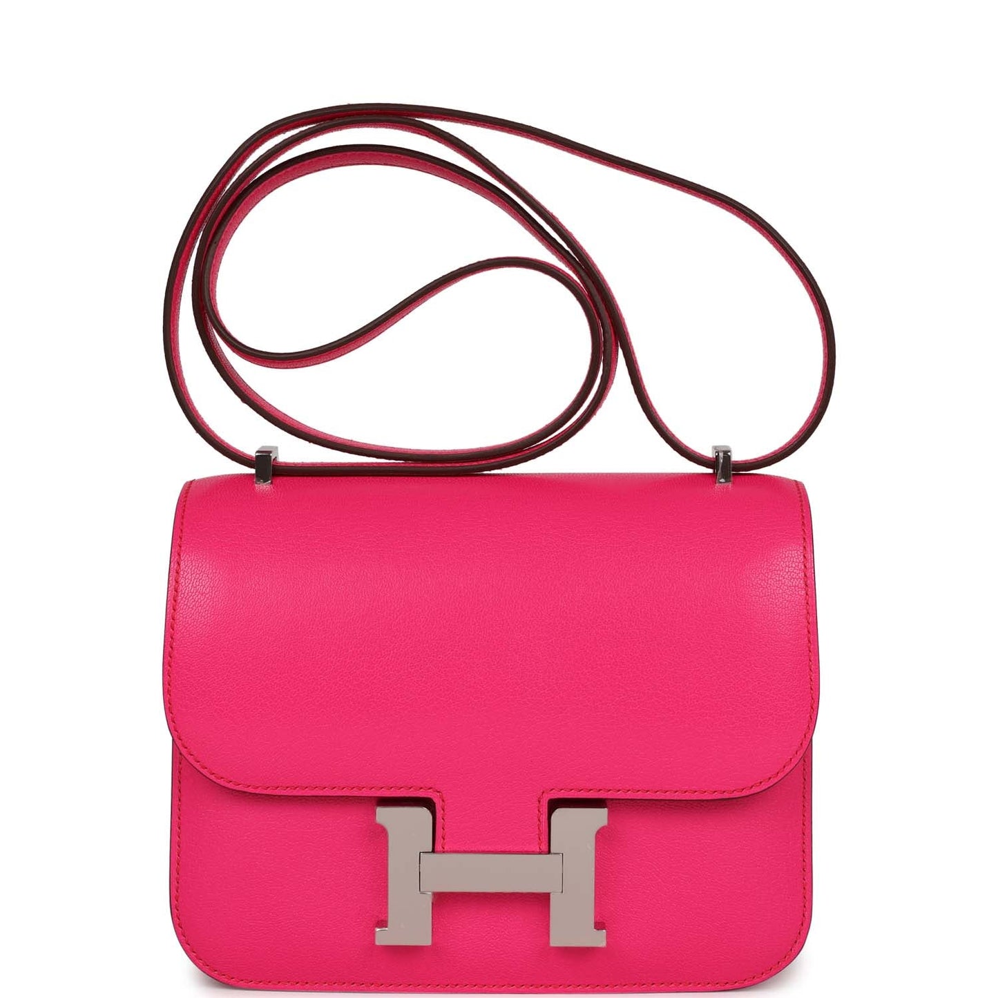 Hermes Constance Rose Pop Chevre Chamkila Palladium Hardware Travel Bag