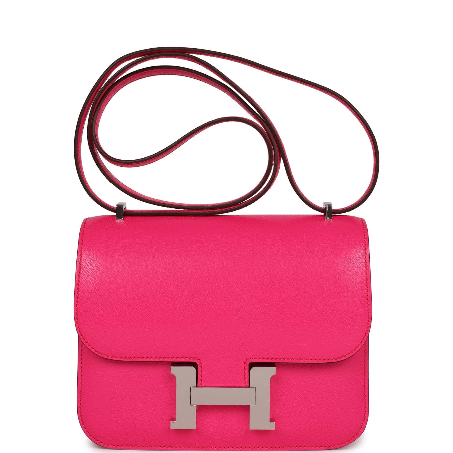 Hermes Constance Rose Pop Chevre Chamkila Palladium Hardware Travel Bag