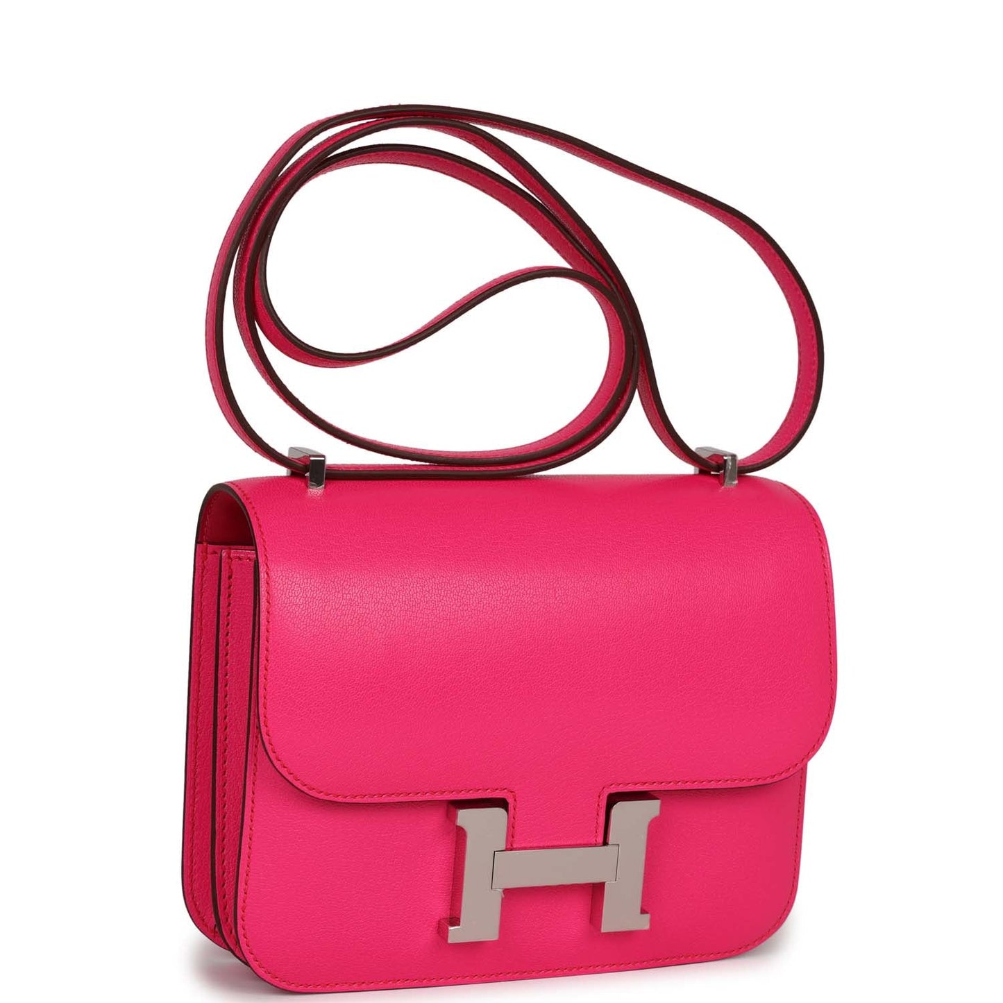 Hermes Constance Rose Pop Chevre Chamkila Palladium Hardware Travel Bag