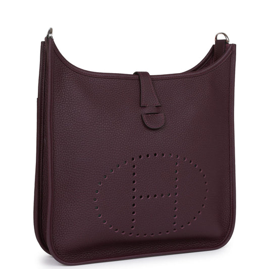 Hermes Luxury Evelyne Iii Pm Cassis Clemence Palladium Travel Bag