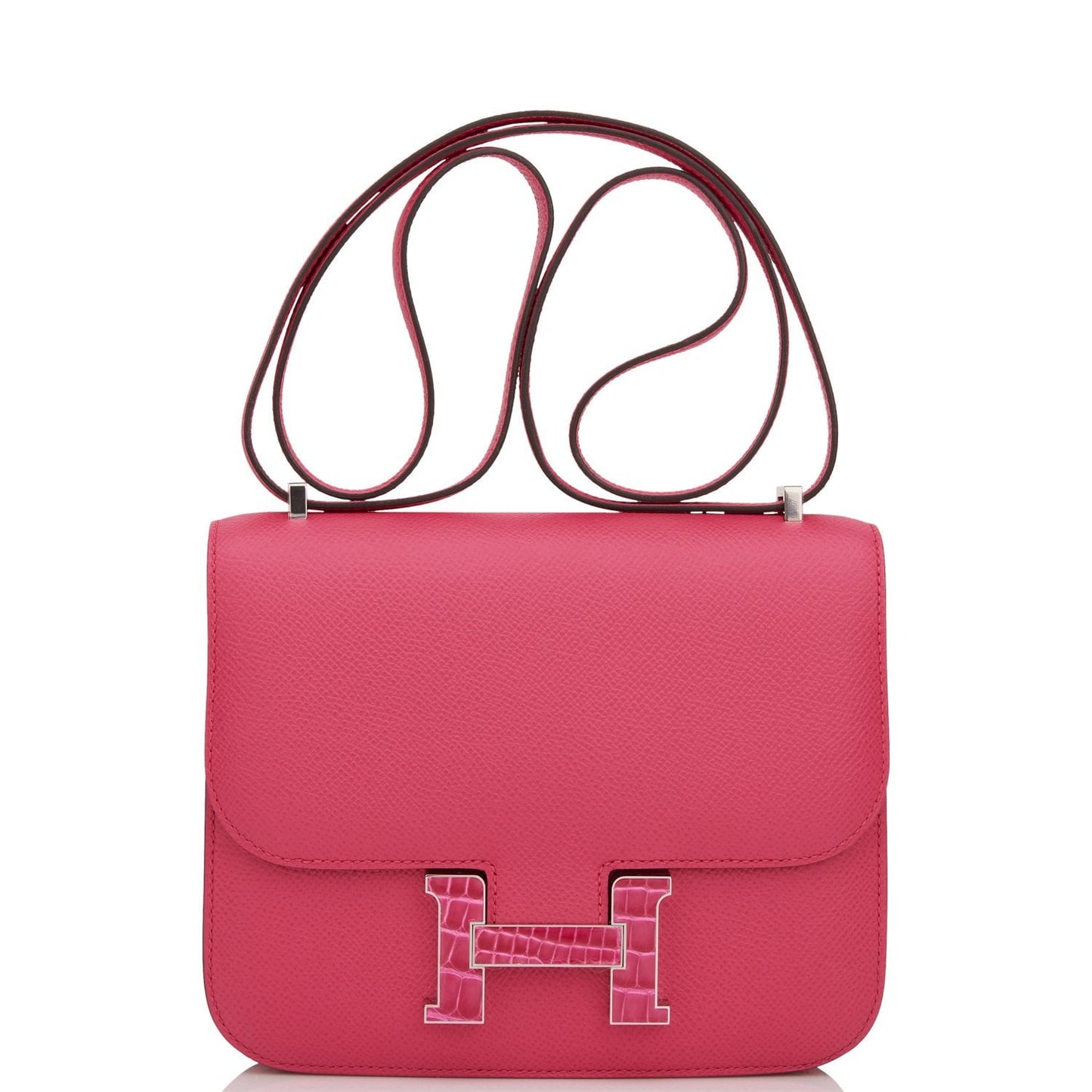 Hermes Constance Rose Mexico Epsom And Alligator Palladium Travel Bag Palladium Hardware