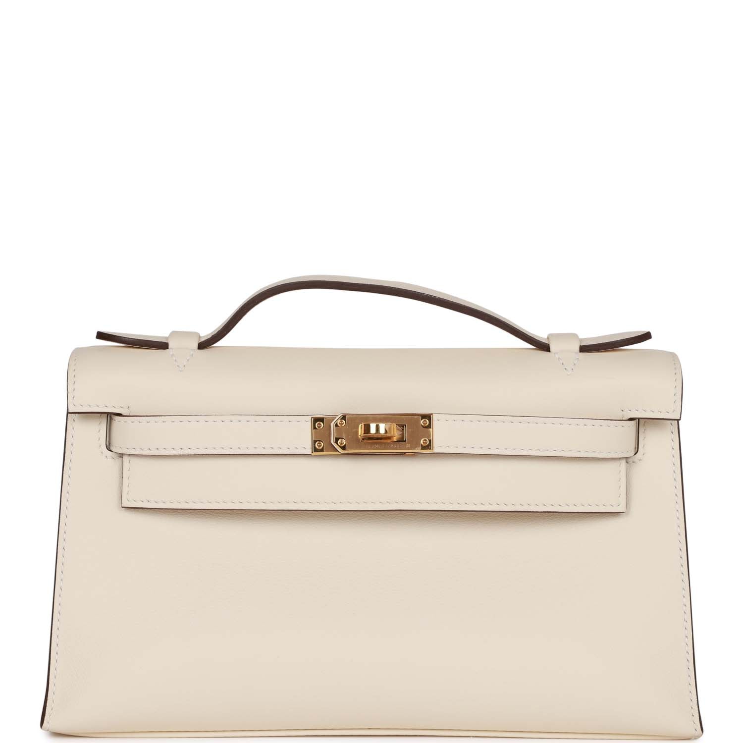 Hermes Kelly Pochette Nata Swift Hardware Clutch Bag Gold