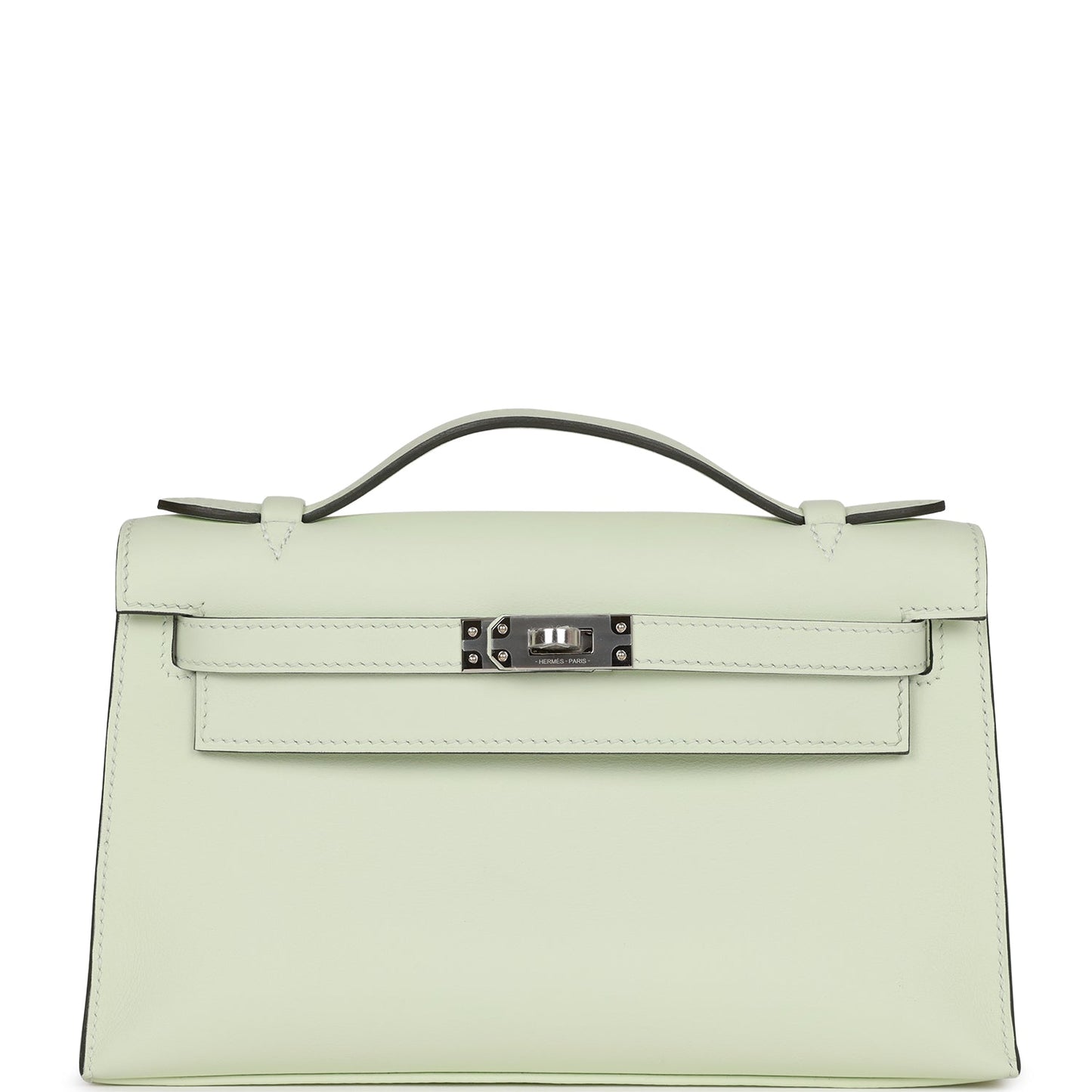 Hermes Kelly Pochette Vert Fizz Swift Palladium Hardware Travel Bag