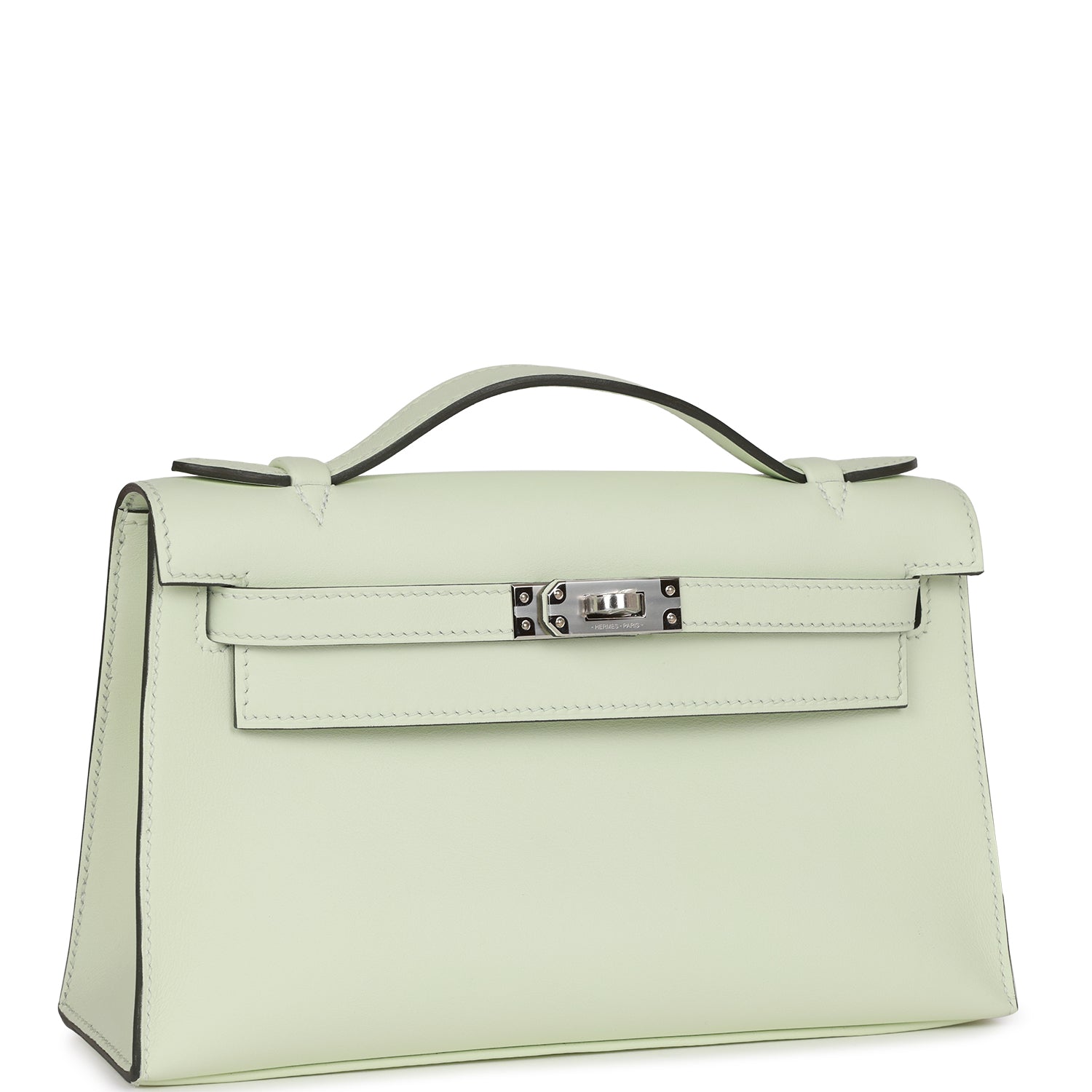 Hermes Kelly Pochette Vert Fizz Swift Palladium Hardware Travel Bag
