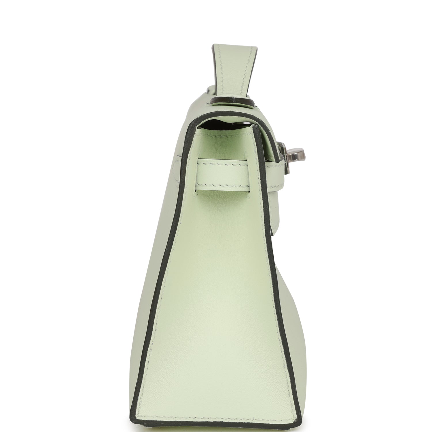 Hermes Kelly Pochette Vert Fizz Swift Palladium Hardware Travel Bag