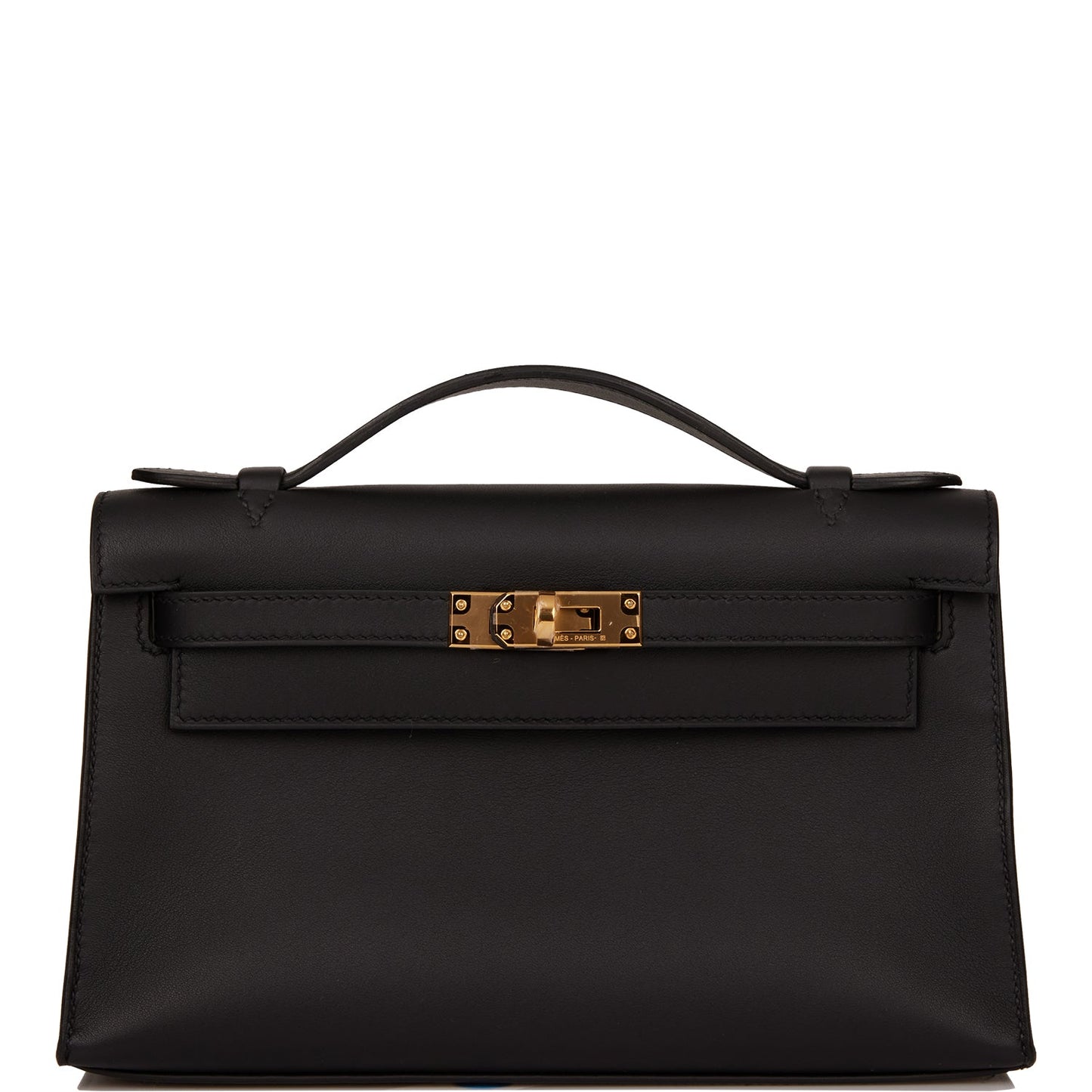 Hermes Kelly Pochette Swift Hardware Handbag Black Gold Travel Bag Hardware 3