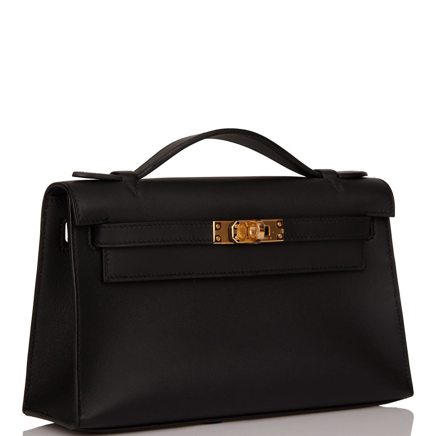 Hermes Kelly Pochette Swift Hardware Handbag Black Gold Travel Bag Hardware 3