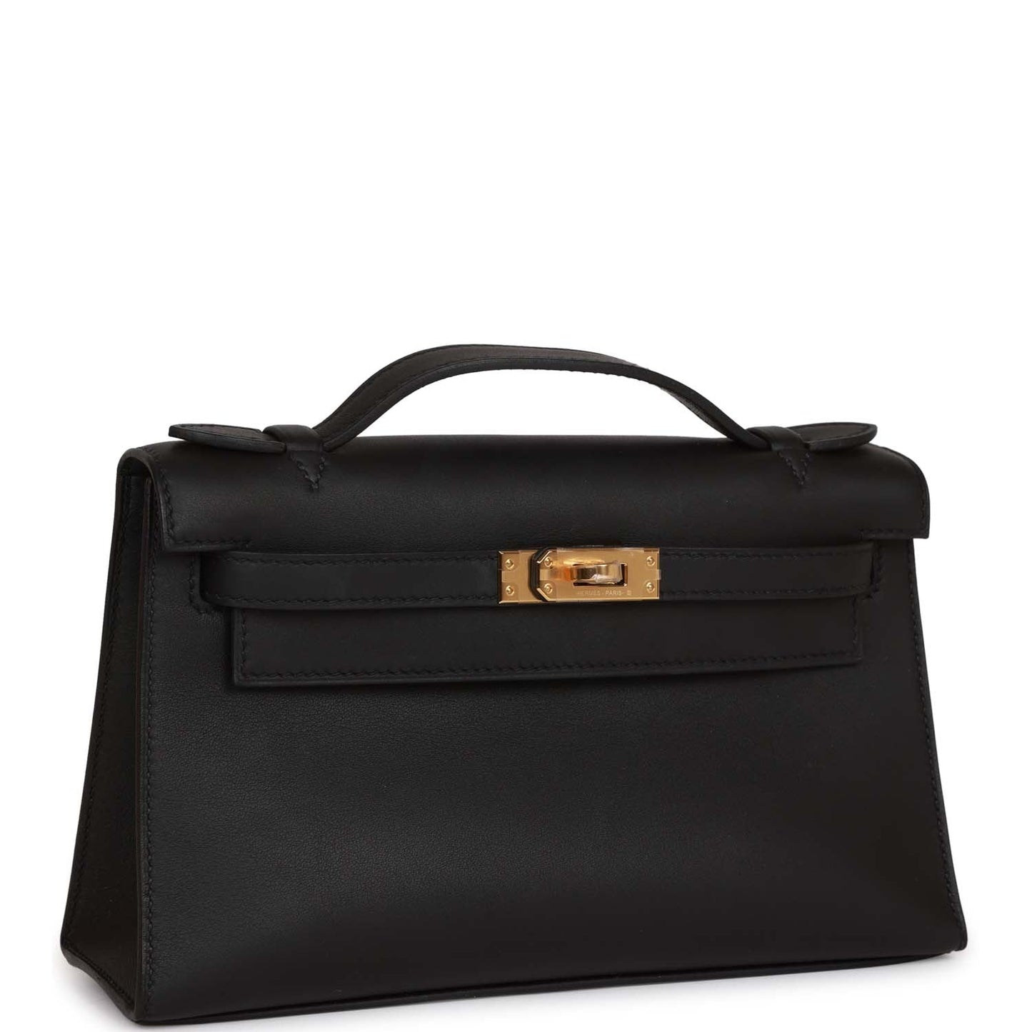 Hermes Kelly Pochette Swift Hardware Clutch Bag Black Gold Hardware 7