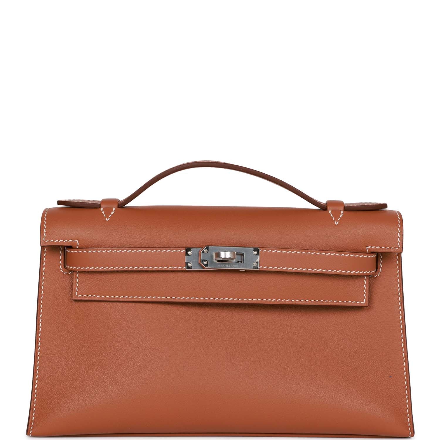 Hermes Kelly Pochette Swift Palladium Hardware Clutch Bag Gold