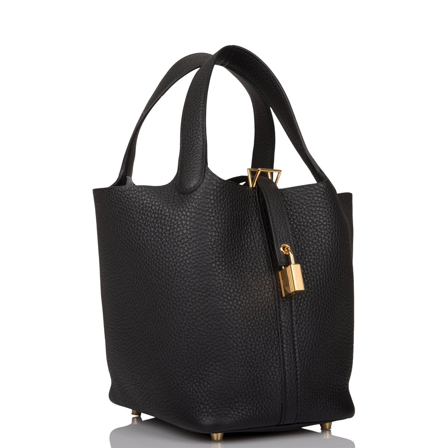 Hermes Clemence Picotin Lock Hardware Handbag Black Gold Travel Bag