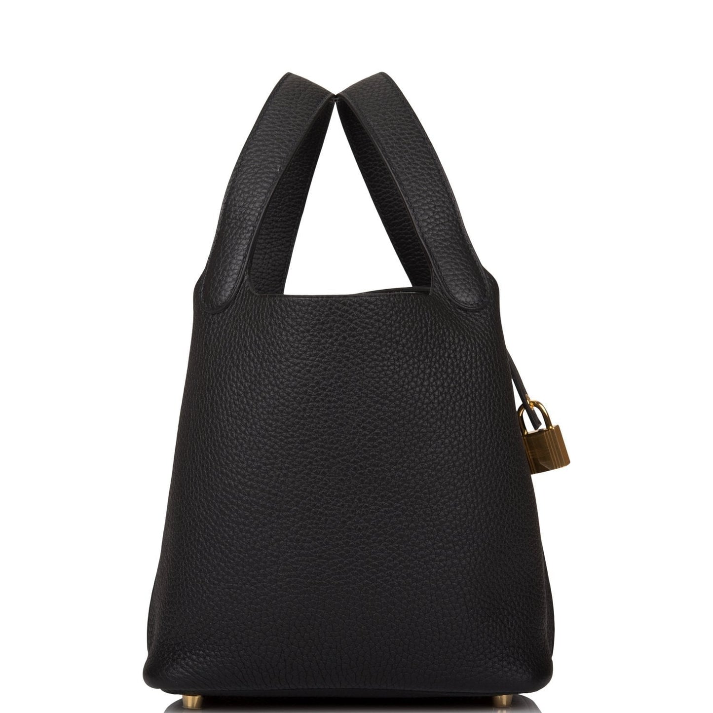 Hermes Clemence Picotin Lock Hardware Handbag Black Gold Travel Bag