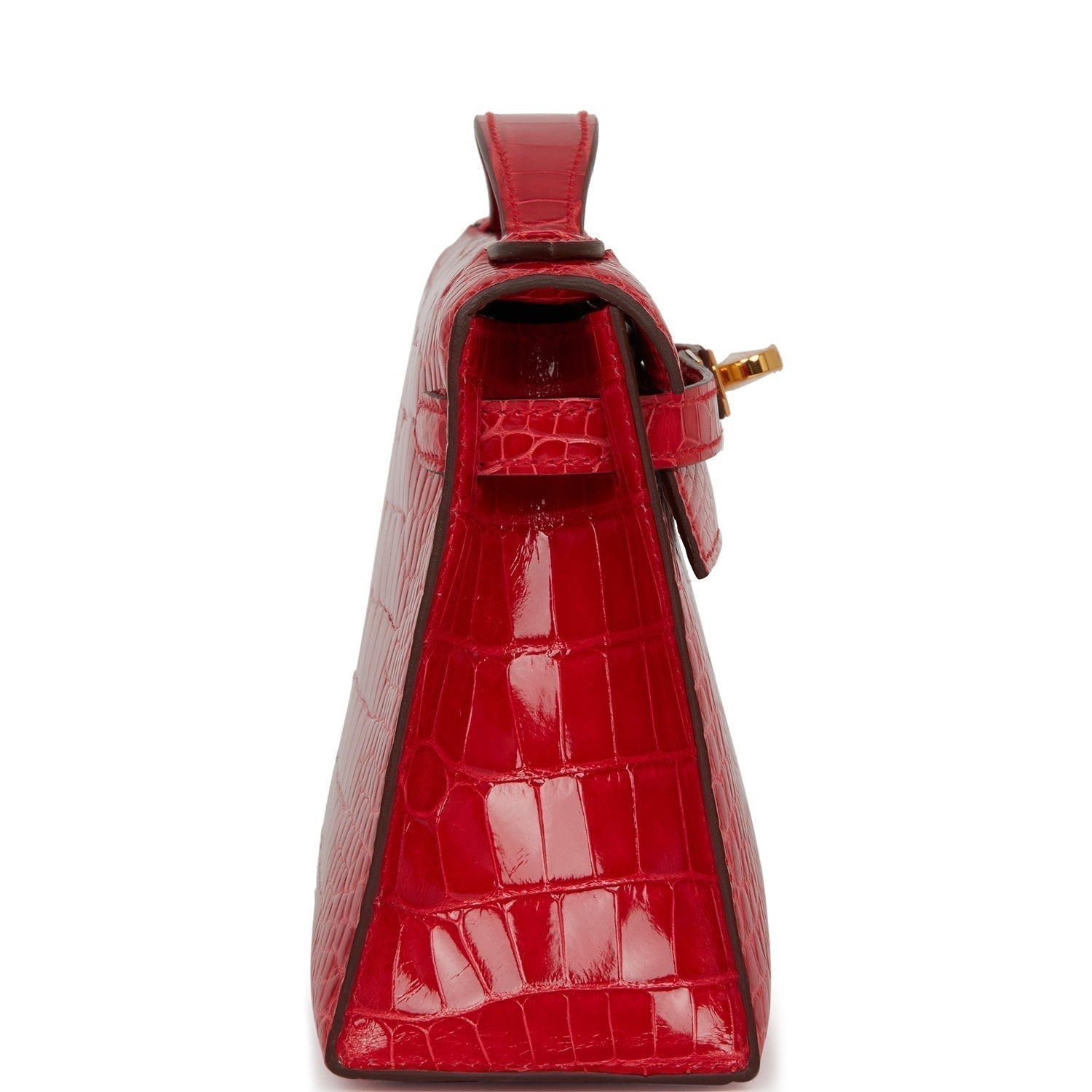 Hermes Kelly Pochette Rouge De Coeur Shiny Alligator Gold Clutch Bag