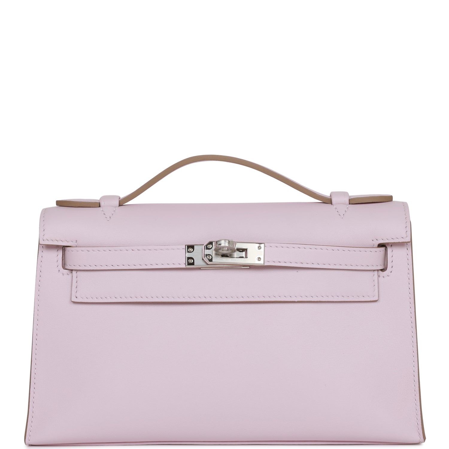 Hermes Kelly Pochette Mauve Pale Swift Palladium Hardware Clutch Bag