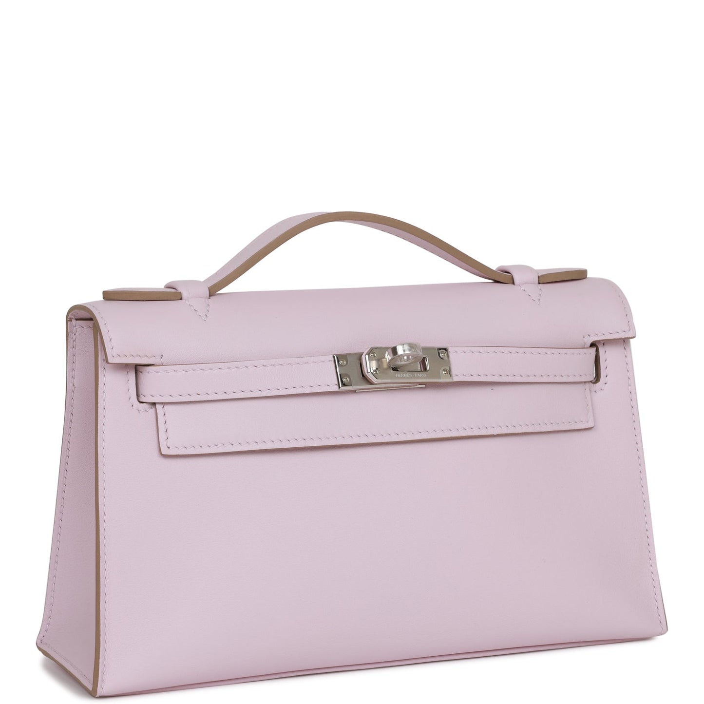 Hermes Kelly Pochette Mauve Pale Swift Palladium Hardware Clutch Bag