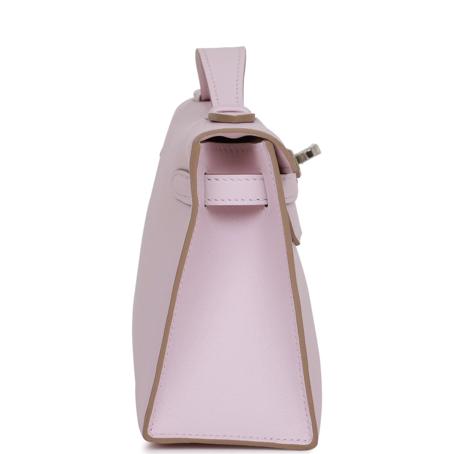 Hermes Kelly Pochette Mauve Pale Swift Palladium Hardware Clutch Bag