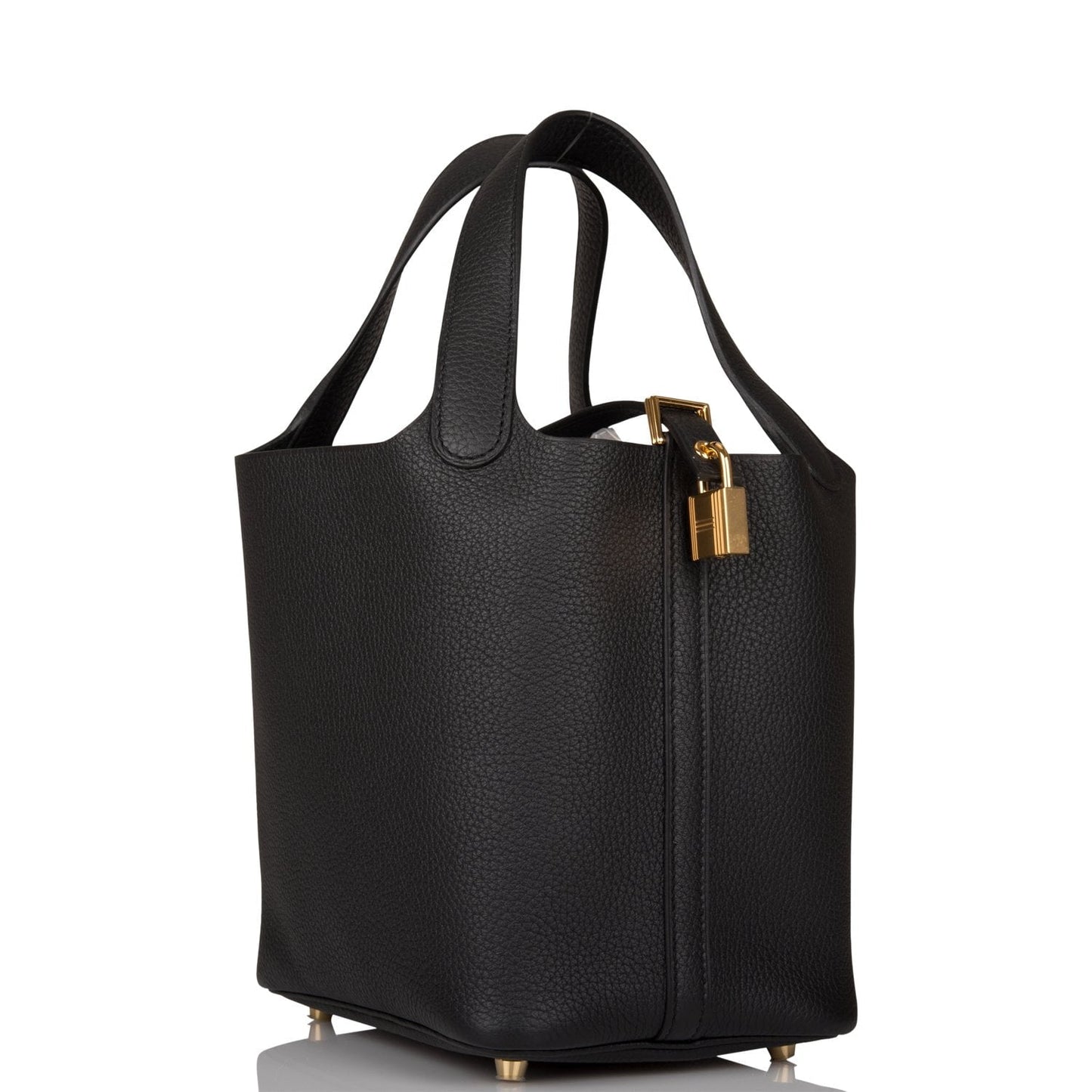 Hermes Picotin Lock Clemence Hardware Handbag Black Gold Travel Bag Gold Hardware