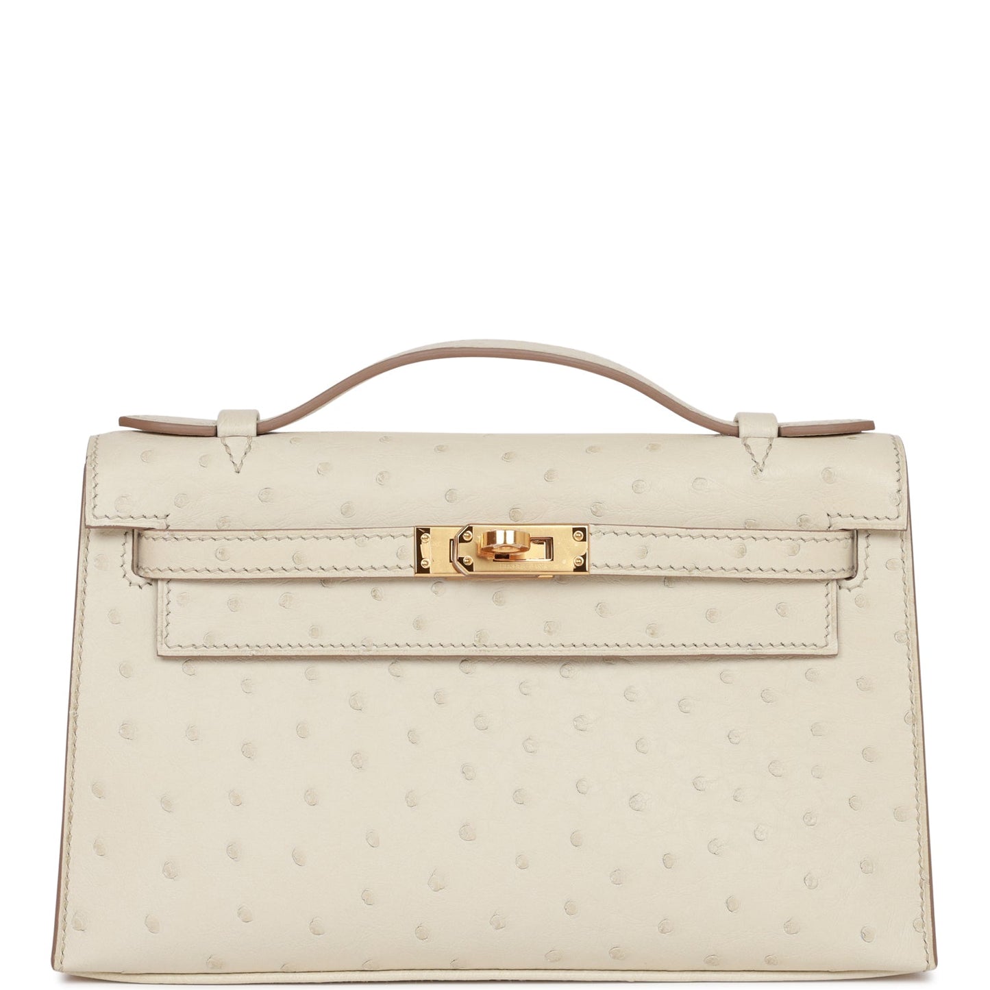 Hermes Kelly Pochette Beton Ostrich Hardware Handbag Gold Travel Bag
