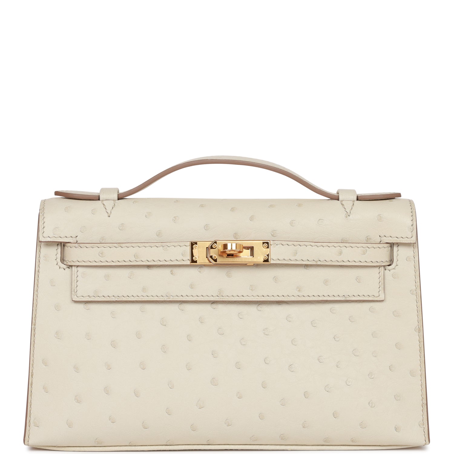 Hermes Kelly Pochette Beton Ostrich Hardware Handbag Gold Travel Bag